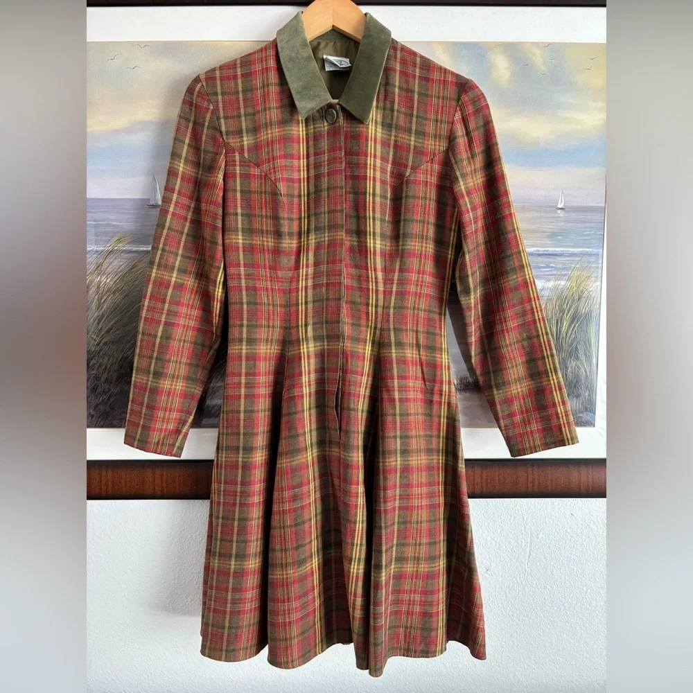 Vintage 1970s/80s Laura Ashley Wool Blend Red Green Plaid Tartan Dress - Picture 1 of 12